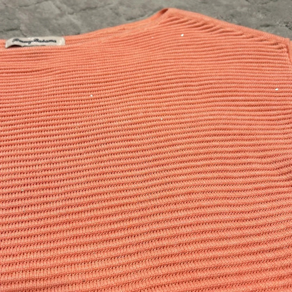 Tommy Bahama Boat Neck Peach Short Sleeve Sweater W/ Micro Iridescent Sequins XS - Picture 4 of 8